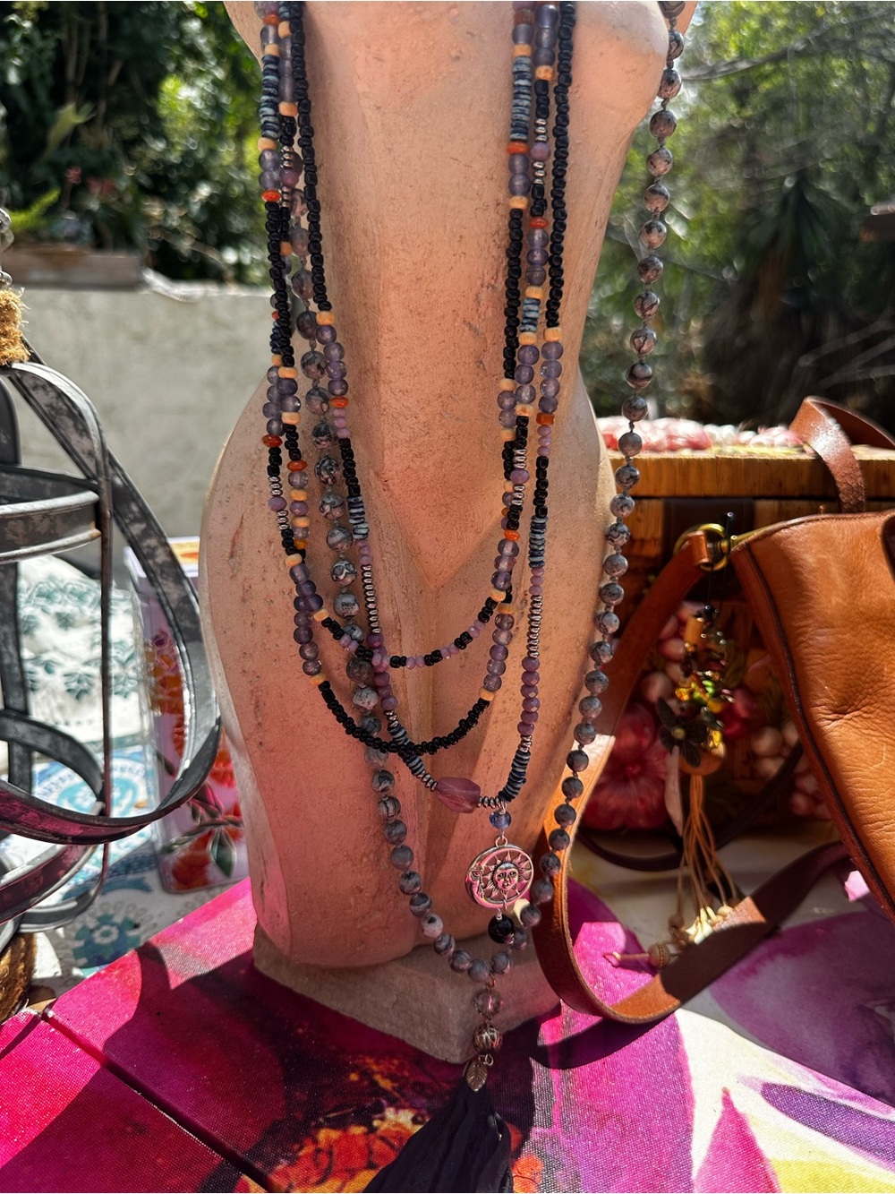 Trio Black beaded Denim Dyed Beads with Celestial Charm